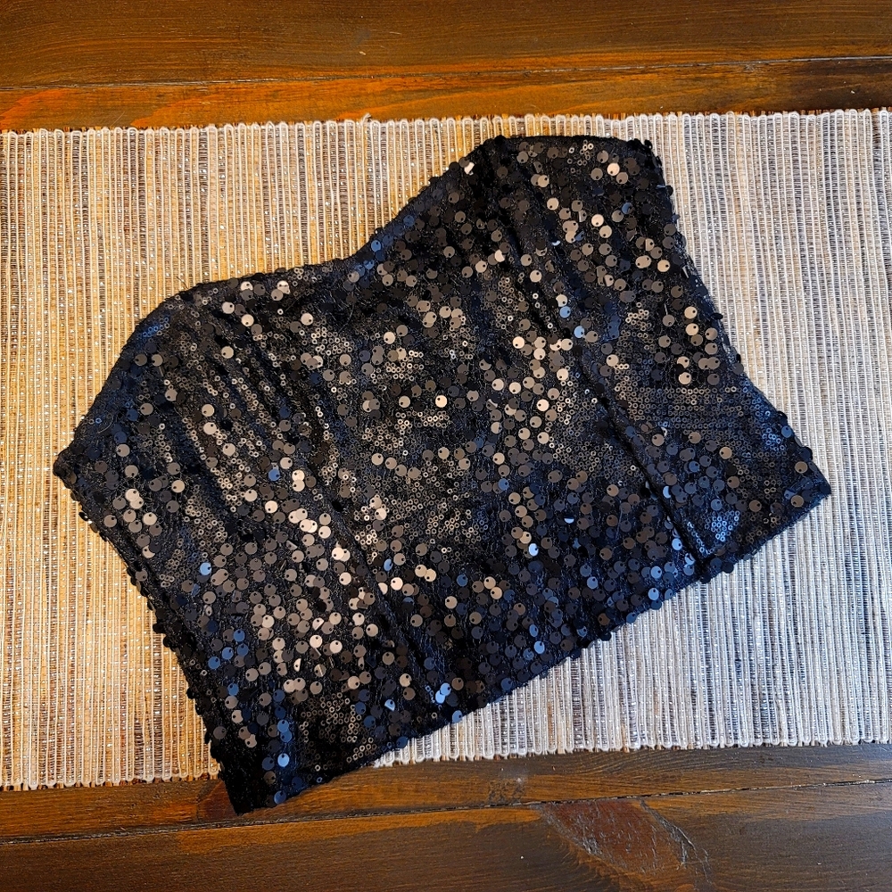 Forever 21 Black Strapless back-zip Sequin top